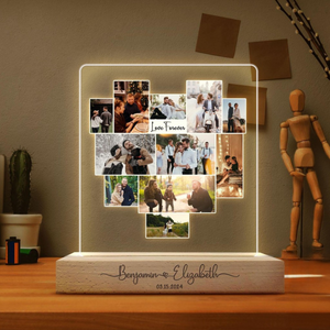Couple Photo Collage, Personalized LED Light Wooden Base, Valentine Day Gifts For Him Her, Gift for Couples, Anniversary Gift