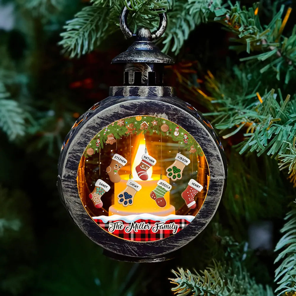 Family Cookie Stockings - Personalized Lantern LED Flameless Candle - Christmas Gift For Family
