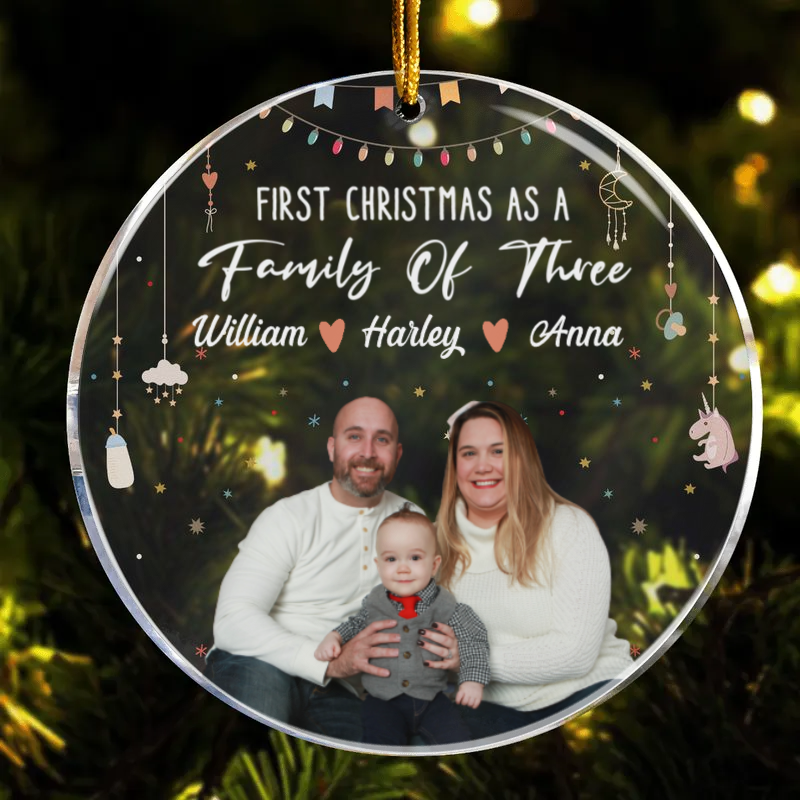 Family Of Three First Christmas - Personalized Crystal Ornament - Christmas Gift For Family
