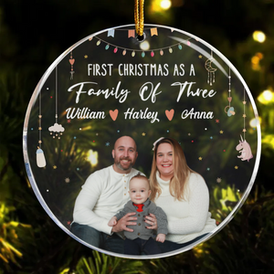 Family Of Three First Christmas - Personalized Crystal Ornament - Christmas Gift For Family