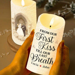 From Our First Kiss Till Our Last Breath, Personalized LED Flameless Candle, Gift For Couple, Wedding Gift