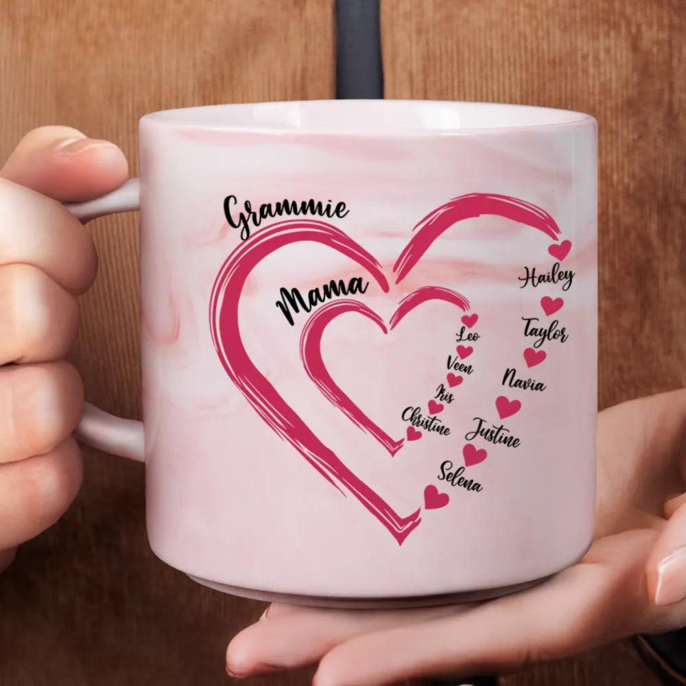Personalized Marble Mug with Heart & Names Custom Gift for Mom, Grandma, Nana, Mother's Day Gift, Gift for Grandma, Nana, Mom