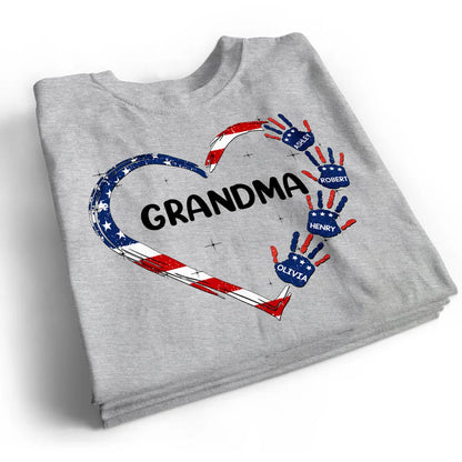 Grandma Mom Heart Handprints - Personalized Apparel - 4th Of July Independence Day