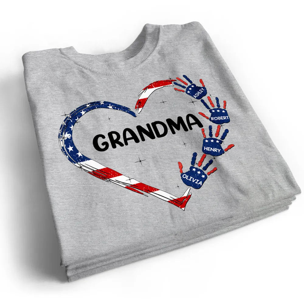 Grandma Mom Heart Handprints - Personalized Apparel - 4th Of July Independence Day