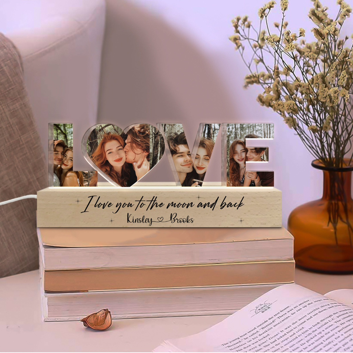 Personalized Couple Photo Collage Night Light, Custom Wedding Photo Gift, Anniversary Gift, Gift for Couple, Gift for Girlfriend Boyfriend