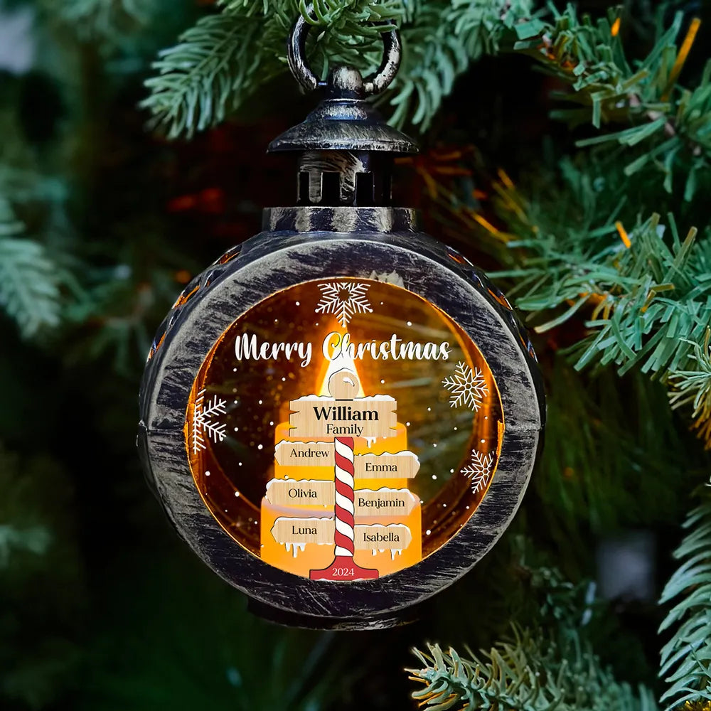 Merry Christmas Family - Personalized Lantern LED Flameless Candle - Christmas Gift For Family