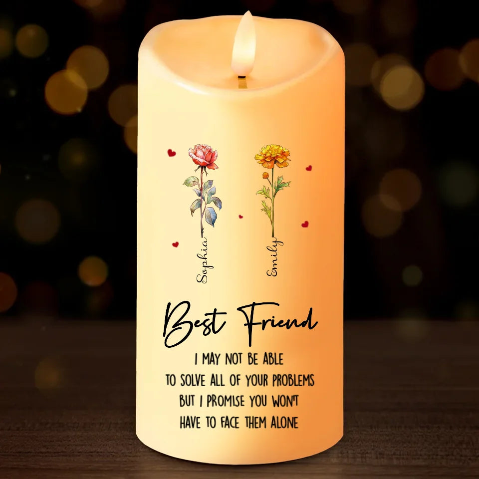 Best Friends Birth Month Flowers - Personalized LED Flameless Candle - Gift For Bestie, Sisters, Soulmates