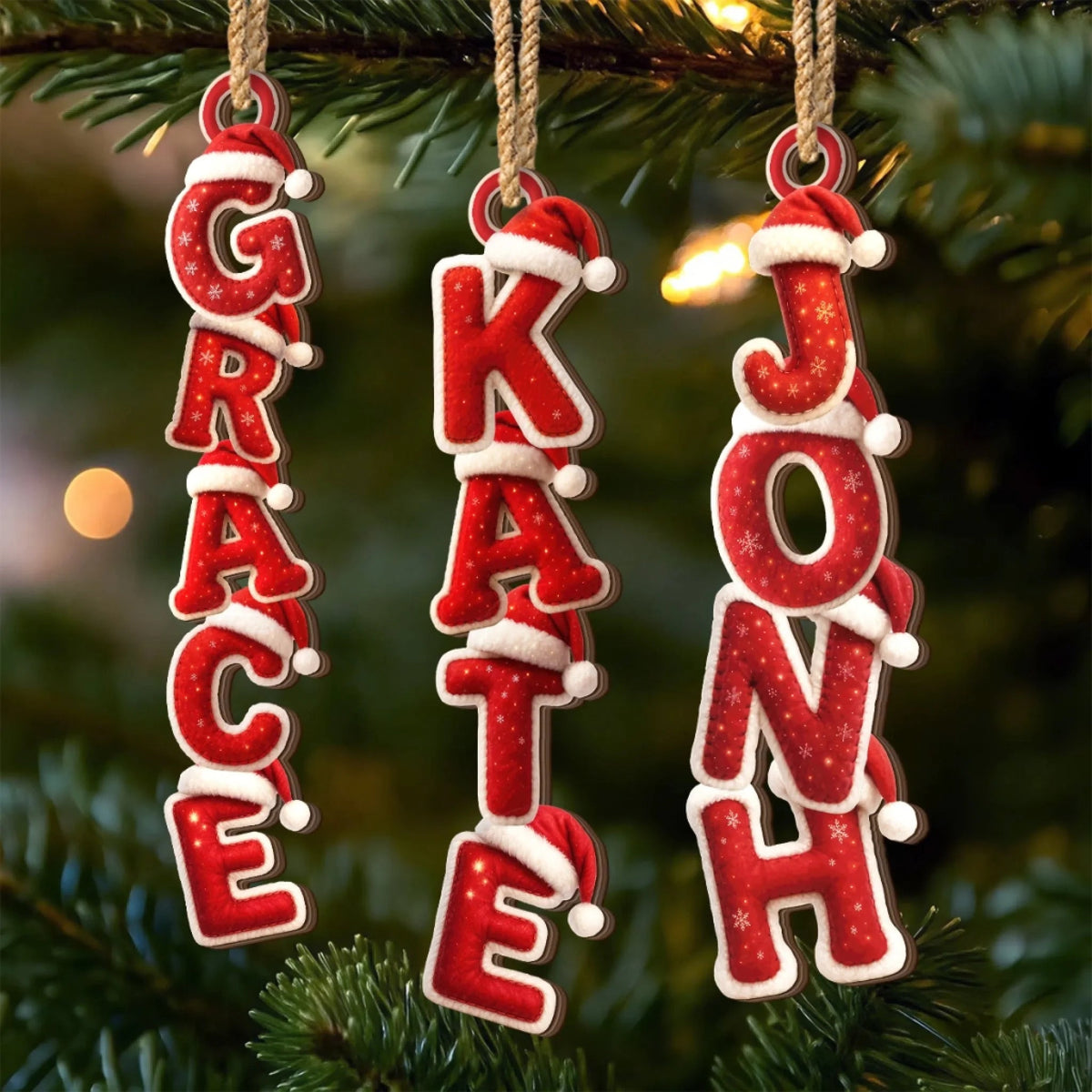 Red Santa Hat Custom Christmas Letters, Personalized Ornament, Christmas Gift For Family