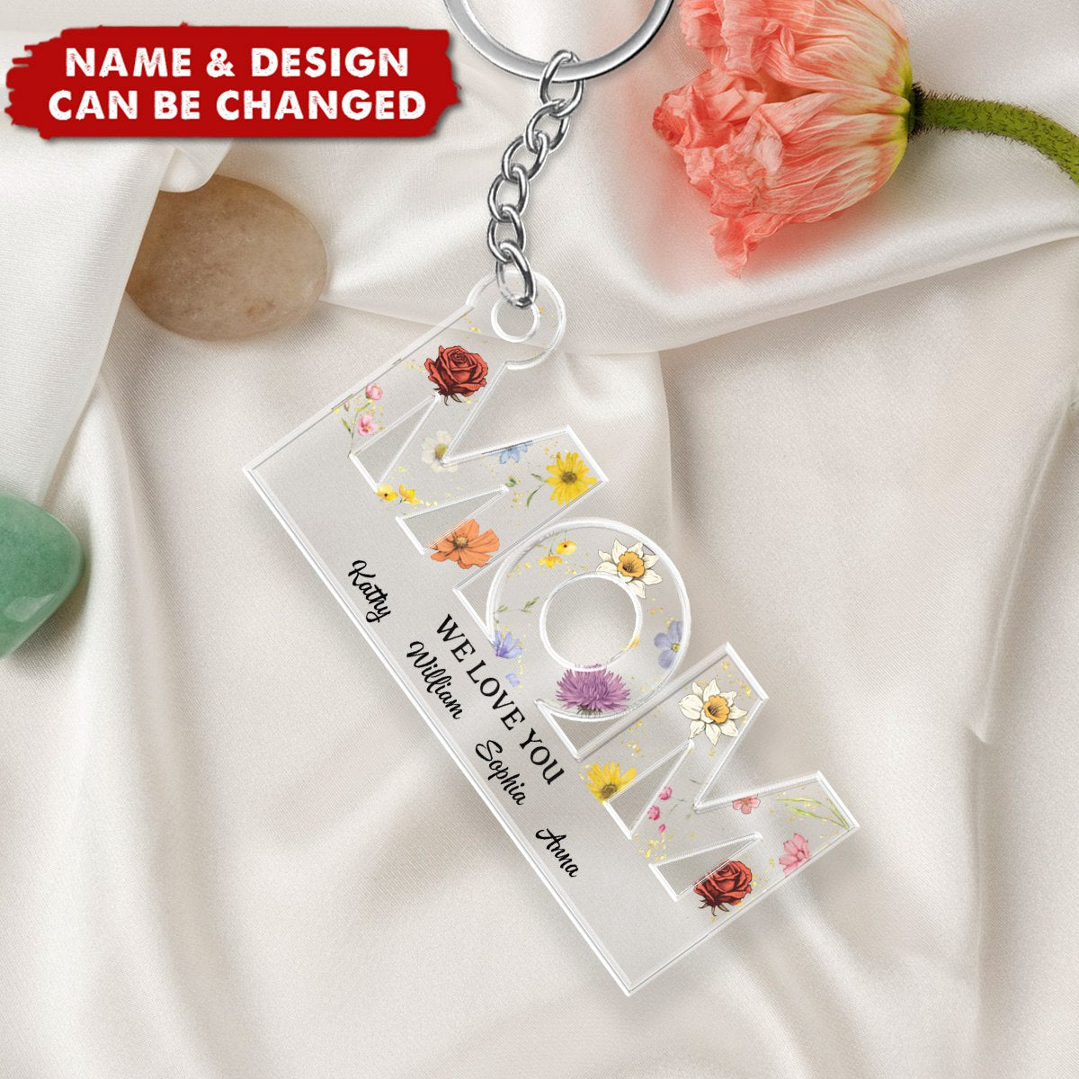 Mom Birth Month Flower - Personalized Acrylic Keychain - Gift For Mom, Mother's Day, Birthday Gift
