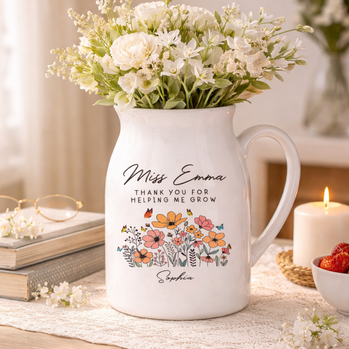 Thank You for Helping Me Grow Ceramic Flower Vase, Teacher Appreciation Gift For Teacher, End of Year Gift, Back To School Teacher Gift