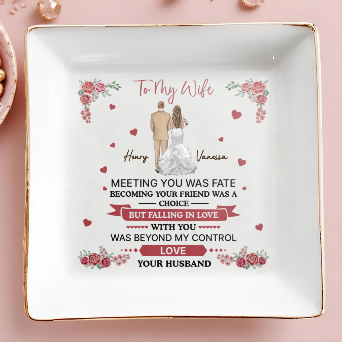 To My Wife Falling In Love With You Was Beyond My Control - Personalized Jewelry Plate - Anniversary Gift, Valentine's Day Gift For Couple