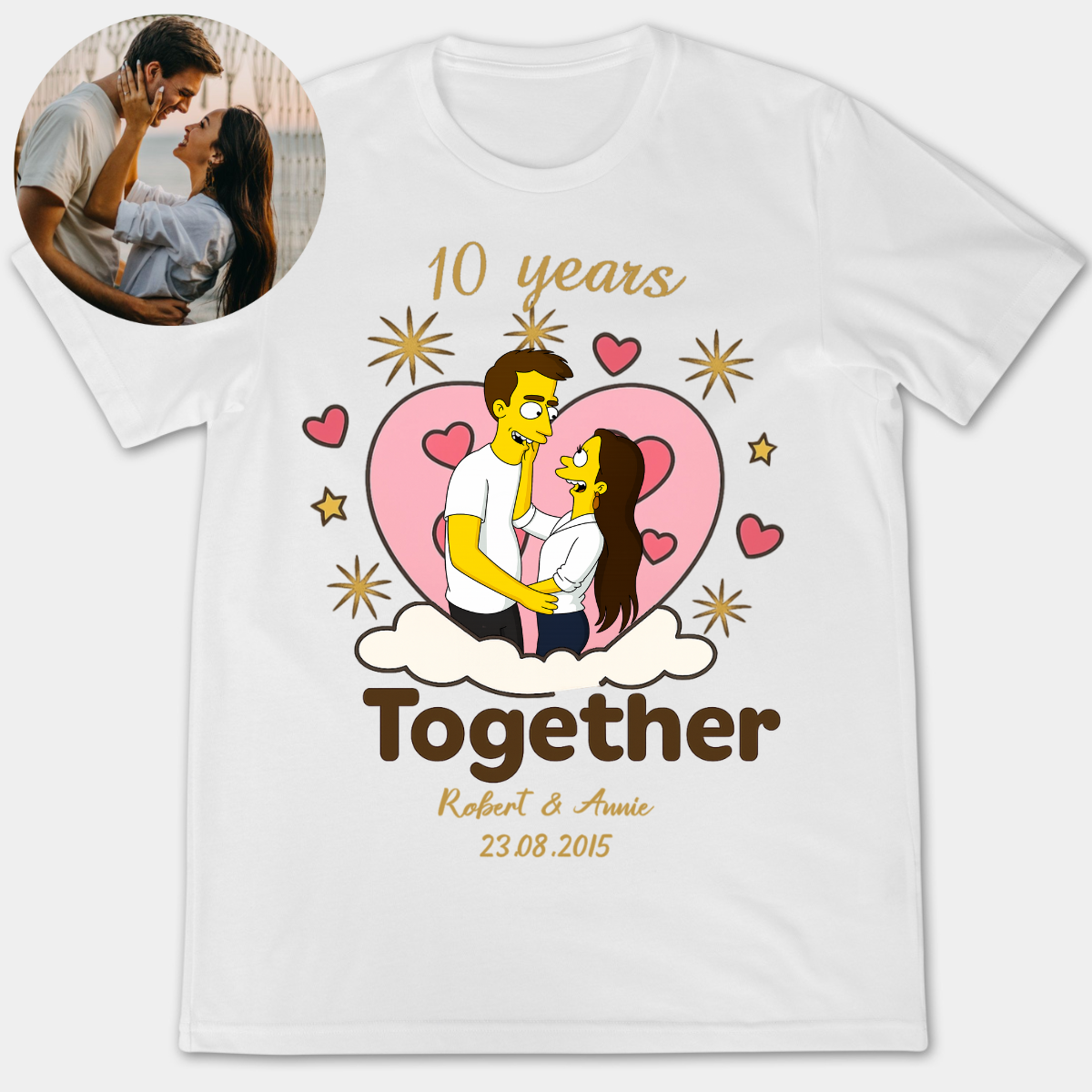 Custom Simpsonized Anniversary Matching Shirts, Custom Years Together, Name & Date, Honeymoon Vacation Gift, Couples Trip Tee