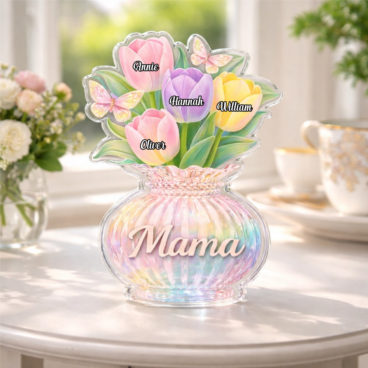 Custom Tulips Acrylic Block, Personalized Mother s Day Gift for Mom & Grandma with Kids' Names