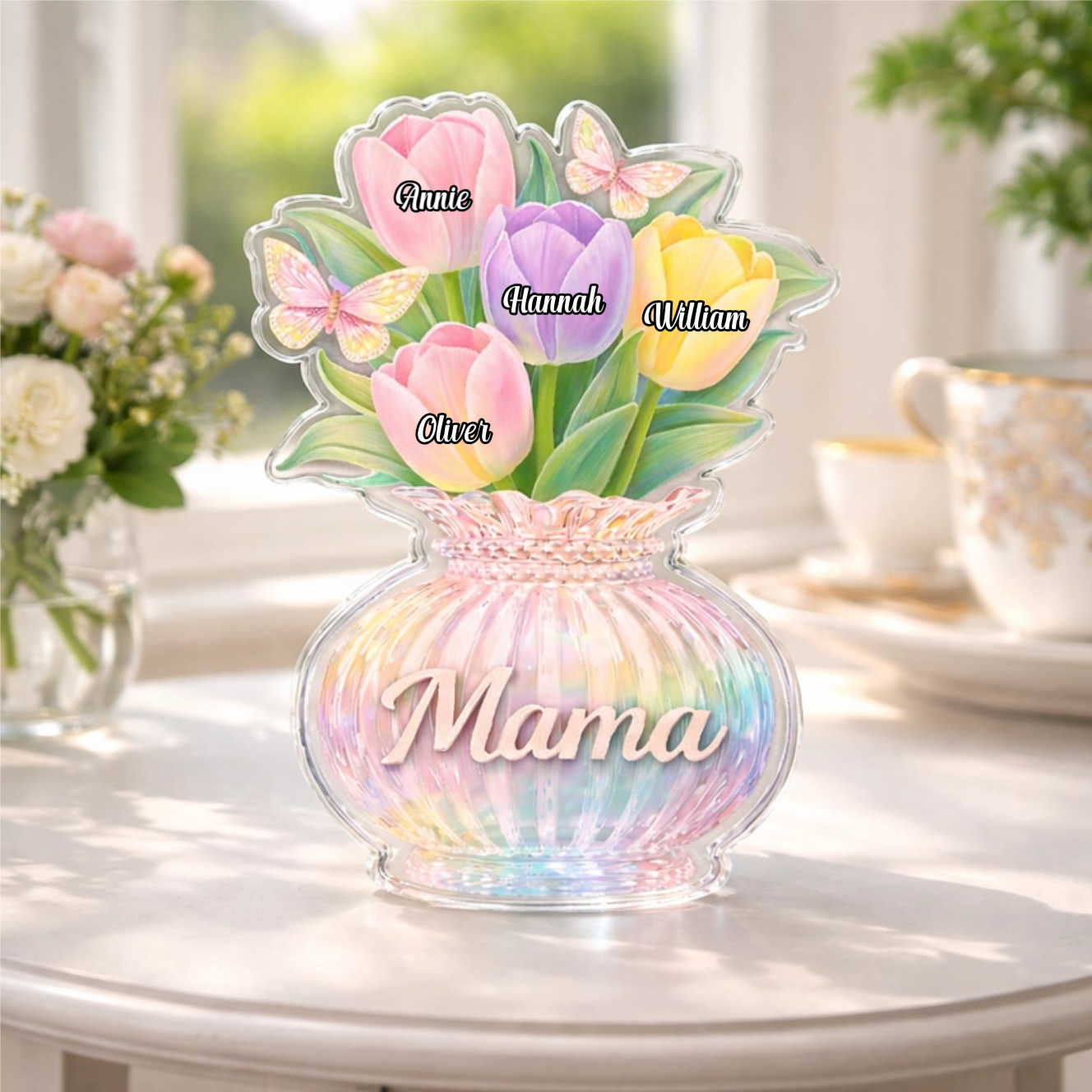 Custom Tulips Acrylic Block, Personalized Mother s Day Gift for Mom & Grandma with Kids' Names
