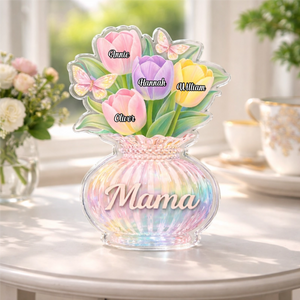 Custom Tulips Acrylic Block, Personalized Mother s Day Gift for Mom & Grandma with Kids' Names
