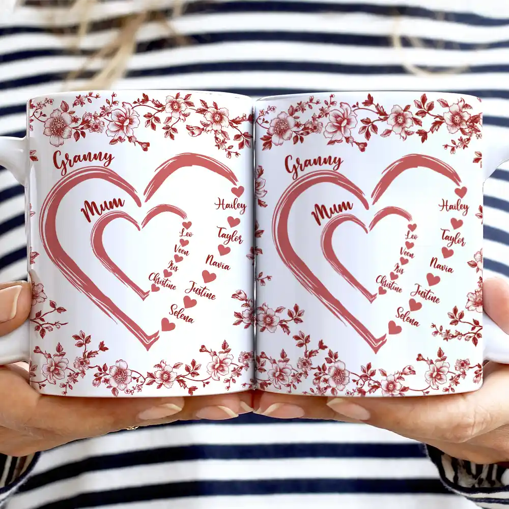 Mom Grandma Toile De Jouy Pattern - Personalized Mug - Gift For Mom, Gift For Grandma