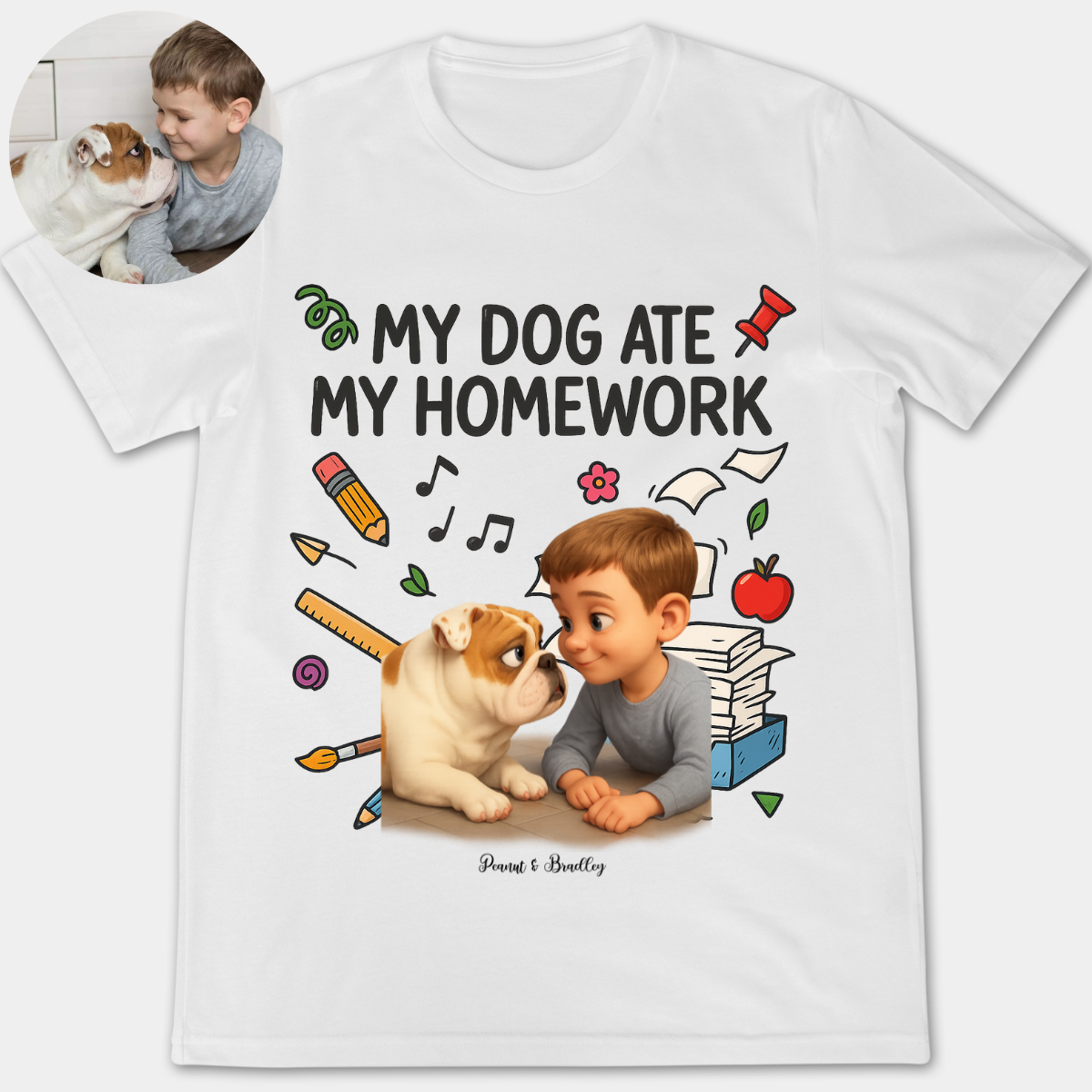 My Dog Ate My Homework Cartoonized Your Photo - Personalized Apparel - Back To School Gift For Kids