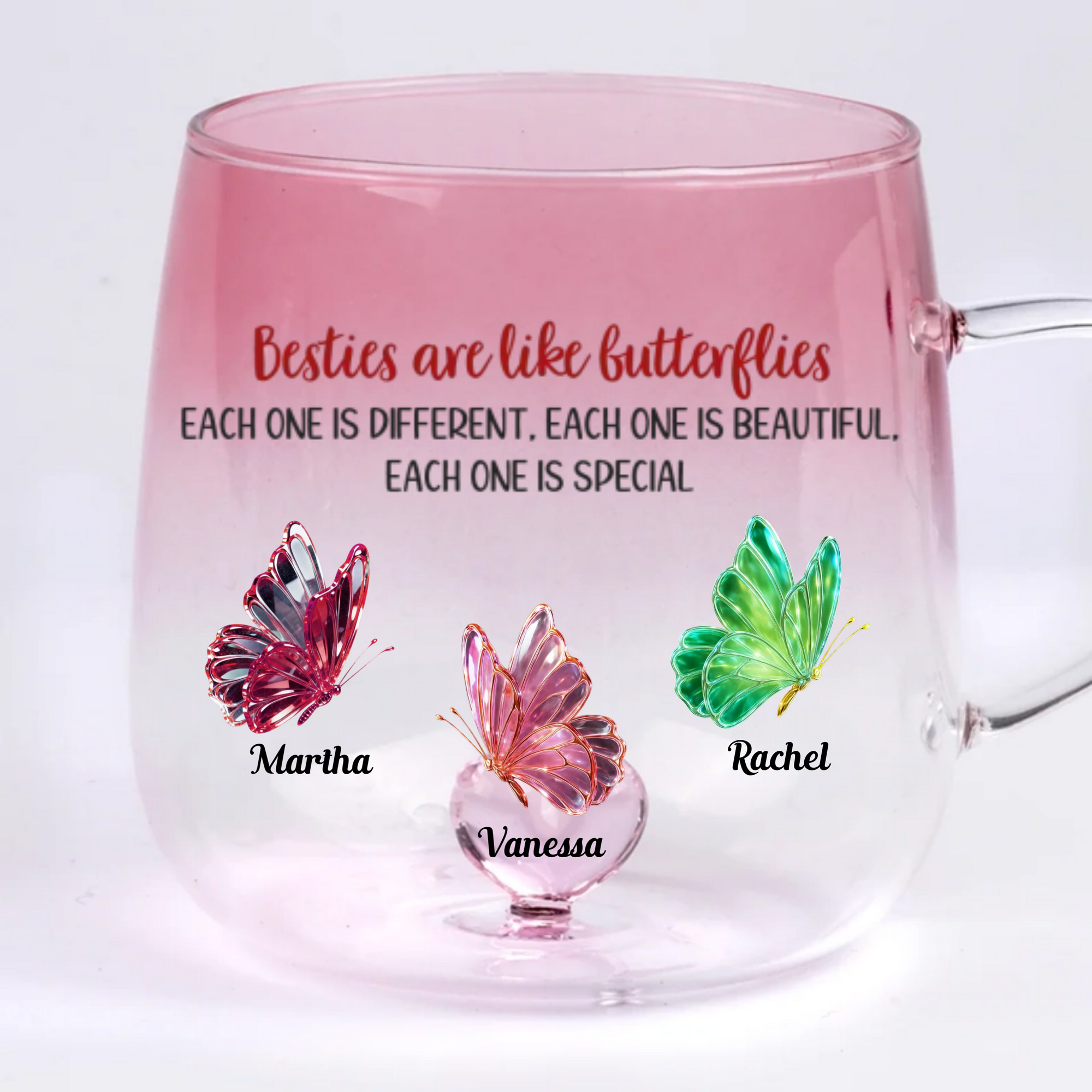 Sister Love Glass Butterflies - Personalized Gradient Glass Mug - Christmas Gift For Sisters, Besties