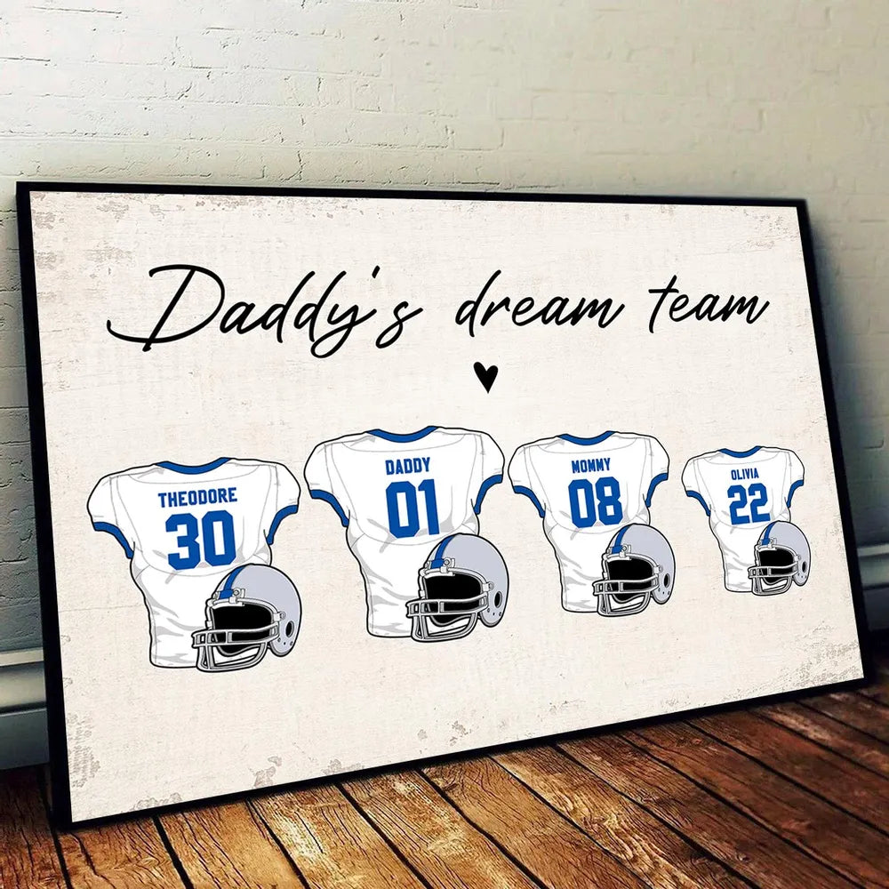 Daddy's Dream Team - Personalized Canvas - Gift For American Football Dad, Father's Day, Birthday Gift