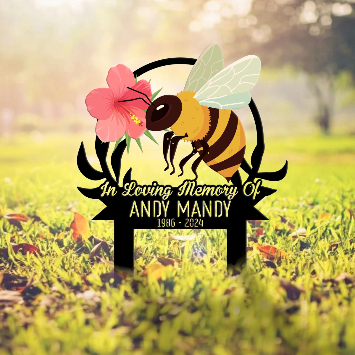Personalized Flower Bee Memorial Plaque, Bee Metal Stake Sign, Sympathy Sign, Grave Marker, Remembrance Stake, Garden Decor, Mom Loss