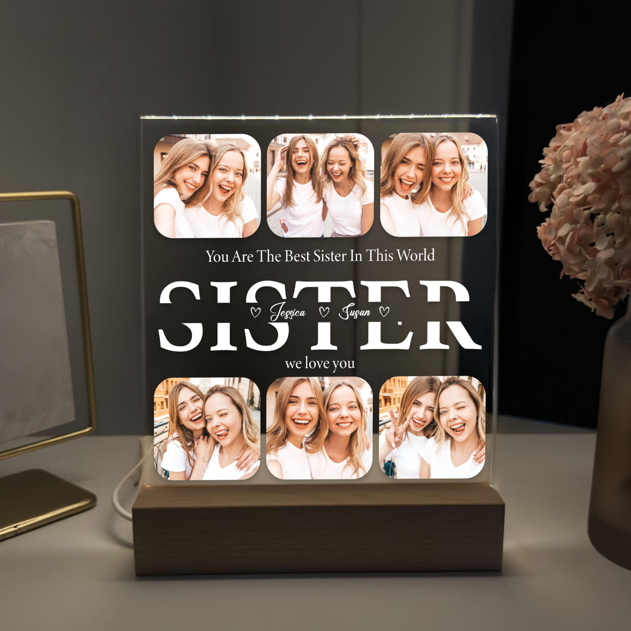 Custom Sister Photo Acrylic Plaque, Personalized Night Light Gift, Gift For Your Sister, Bestie