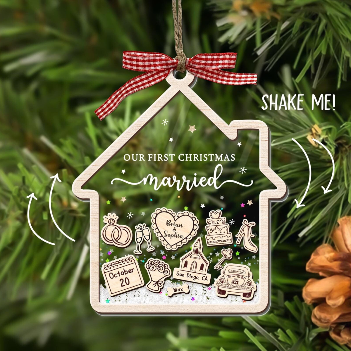 Our First Christmas Married - Personalized 4D Shaker Ornament - Christmas Gift For Couple