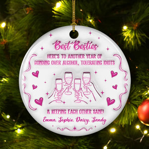 Bonding Over Alcohol, Tolerating Idiots - Personalized Custom 3D Inflated Effect Ceramic Ornament - Christmas Gift For Friends