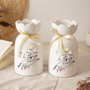 Personalized Flower Vase for Mom, Ceramic Flower Vase with Butterfly, Gift from Grandkids, Birthday Gifts, Mother's Day Gift for Mom Grandma
