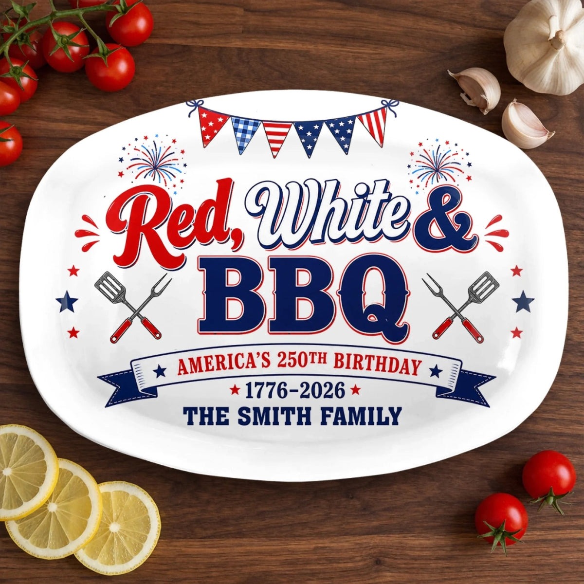 Red, White & BBQ - Personalized Platter - America 250th Anniversary Gifts For Family