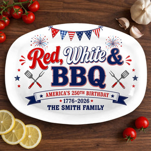 Red, White & BBQ - Personalized Platter - America 250th Anniversary Gifts For Family