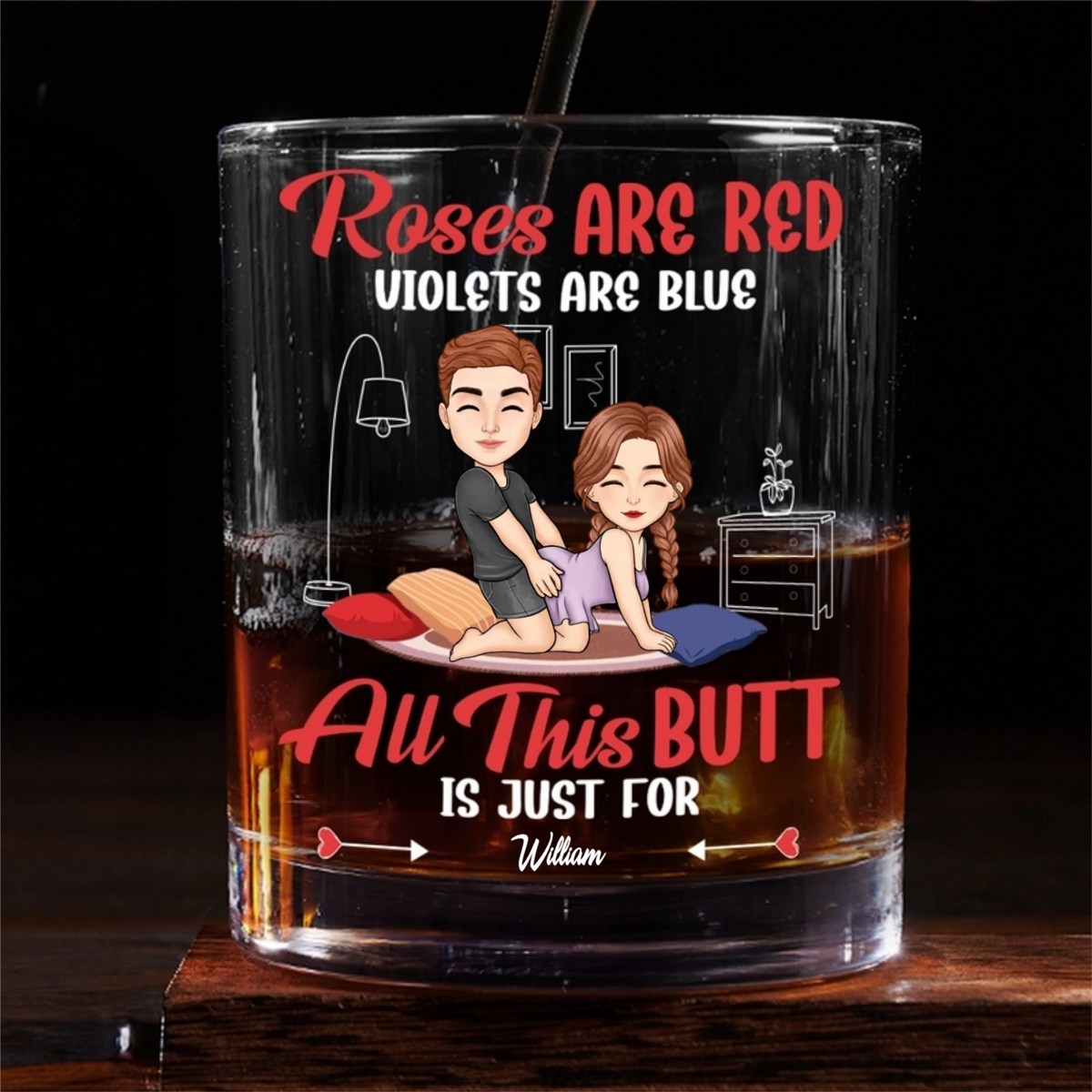 Roses Are Red Violets Are Blue - Personalized Whiskey Glass - Anniversary Gift, Valentine's Day Gift For Couple