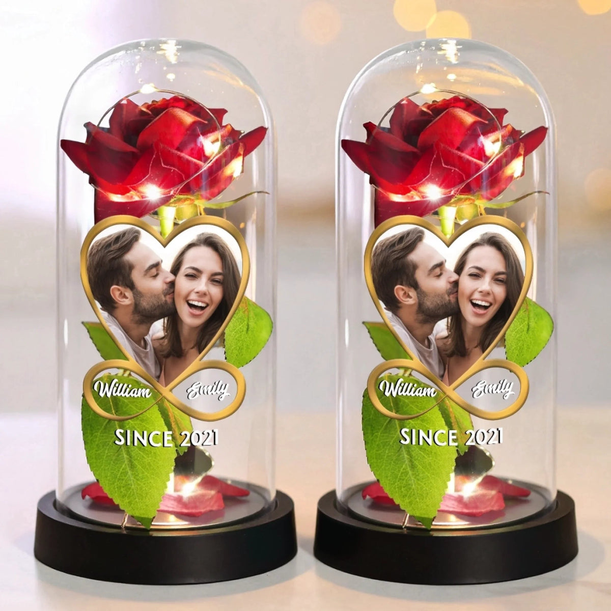 Together Since Custom Photo - Personalized Rose LED Light Lamp - Anniversary Gift, Valentine's Day Gift For Couple