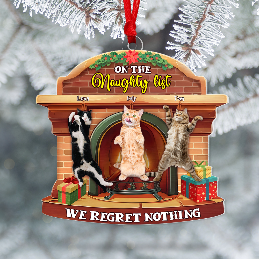 On The Naughty List We Regret Nothing Custom Your Cat's Photo - Personalized Acrylic Ornament - Christmas Gift For Pet Lovers