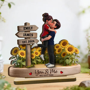 Sunflower Kissing Couple You & Me We Got This - Personalized Wooden Plaque - Anniversary Gift, Valentine's Day Gift For Couple