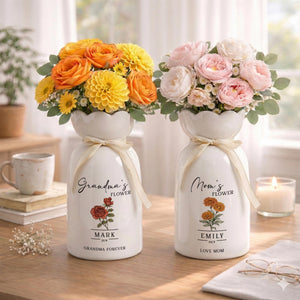 Personalized Mom Birth Flower Vase, Mother's Day Gift for Mom, Custom Flower Vase with Name and Month Flower, Mom Birthday Gift