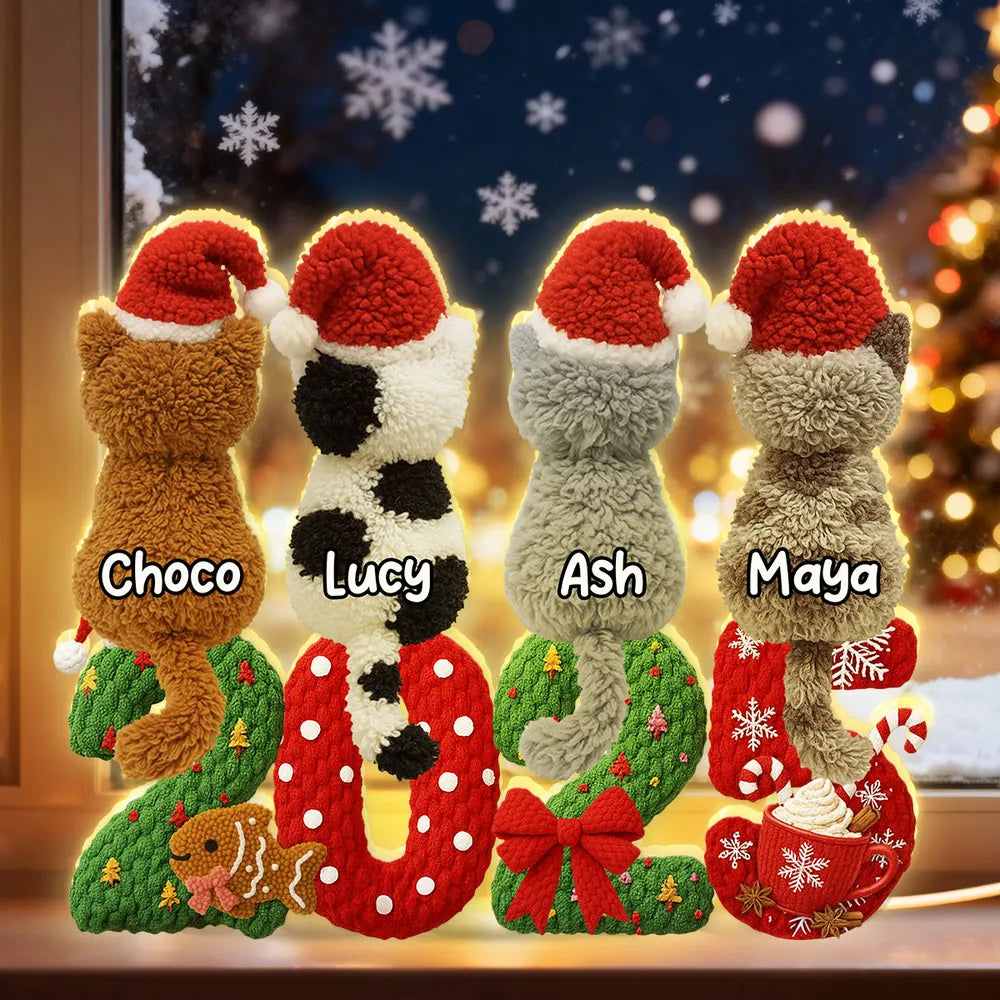 2025 Cat Lovers 3D Faux Yarn Effect - Personalized Acrylic Light Box - Christmas Gift for Cat Moms, Cat Dads