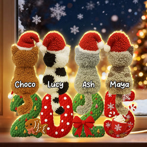 2025 Cat Lovers 3D Faux Yarn Effect - Personalized Acrylic Light Box - Christmas Gift for Cat Moms, Cat Dads