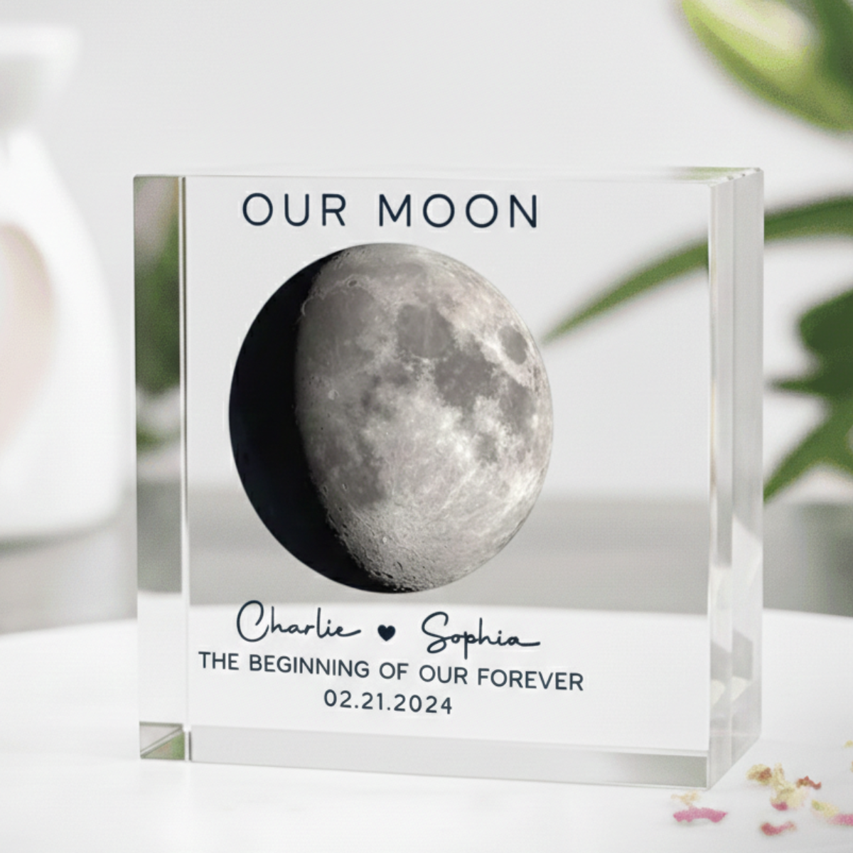 Our Moon Couple Moon Phase - Personalized Acrylic Table Sign - Anniversary Gift For Him Gift For Her
