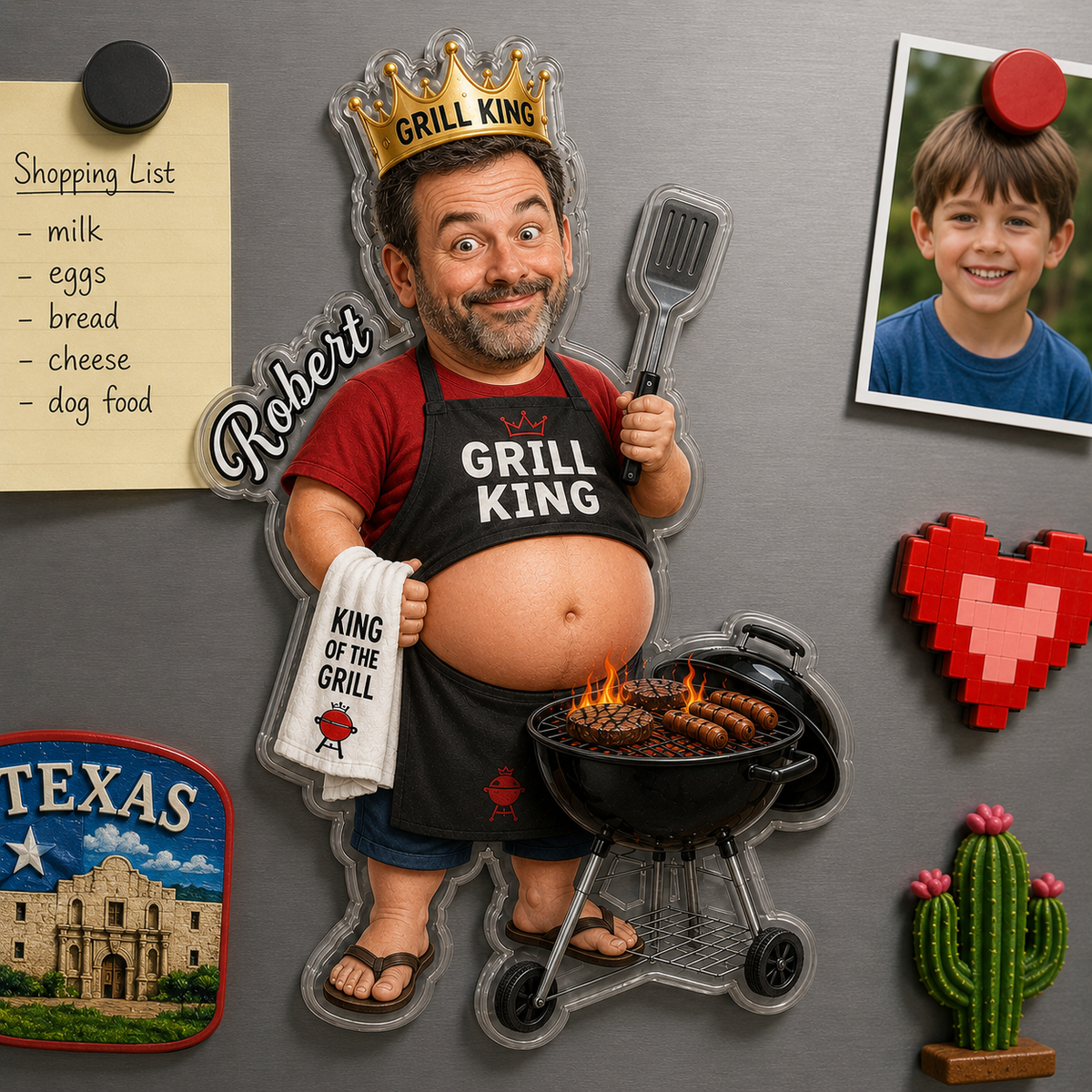 Custom Photo Grill King - Personalized Soft Rubber Belly Fridge Magnet - Gift For Dad Papa, Father's Day Gift