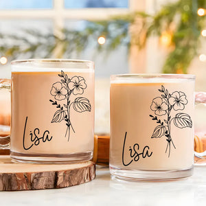 Custom Birth Month Flower Line Art - Personalized Glass Mug - Gift For Friends, Bestie, Soul Siser, BFF