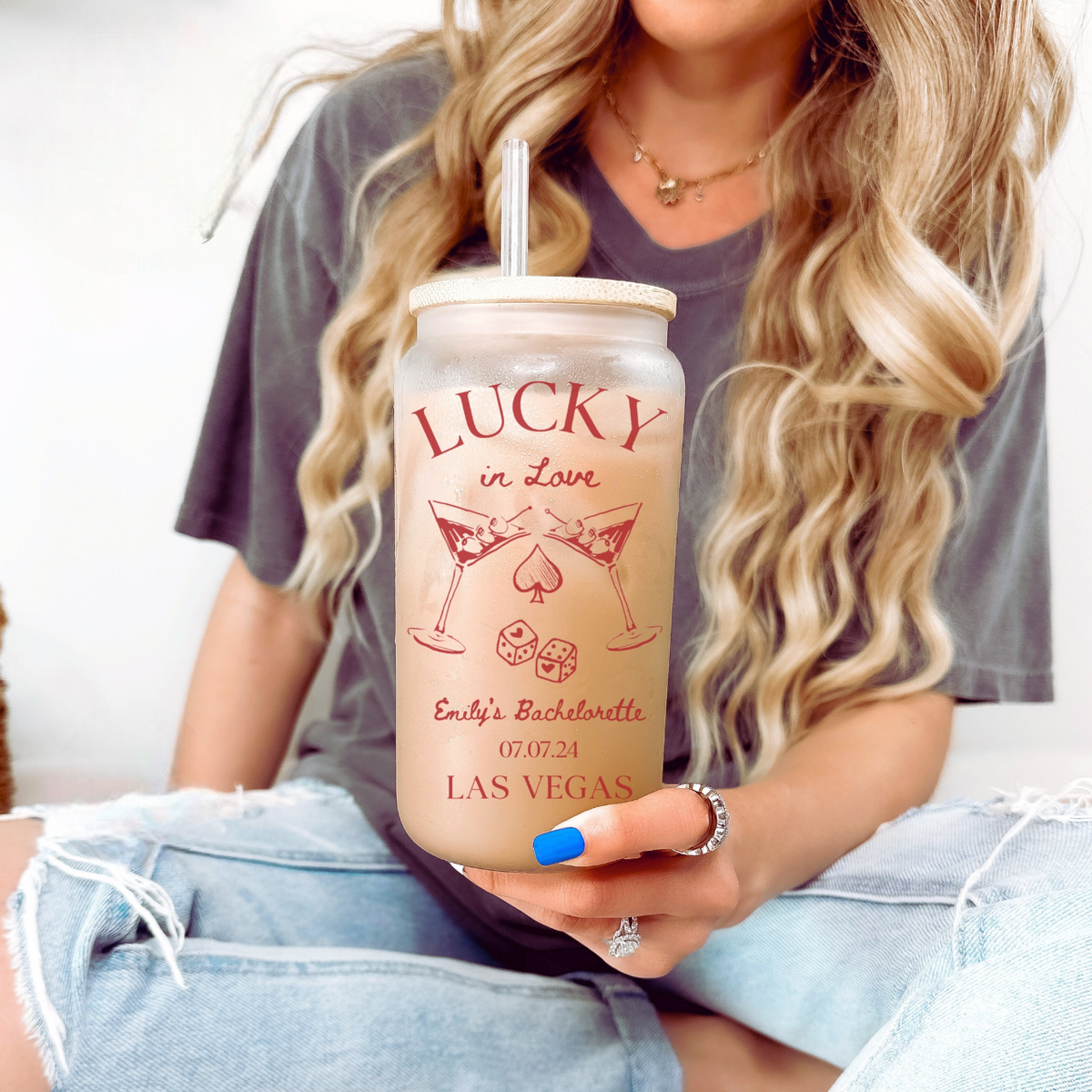 Lucky In Love Las Vegas Bachelorette Glass Cup, Las Vegas Bridesmaid Bachelorette Party Favors, Bride Bachelorette Gift, Bachelorette Beer Can