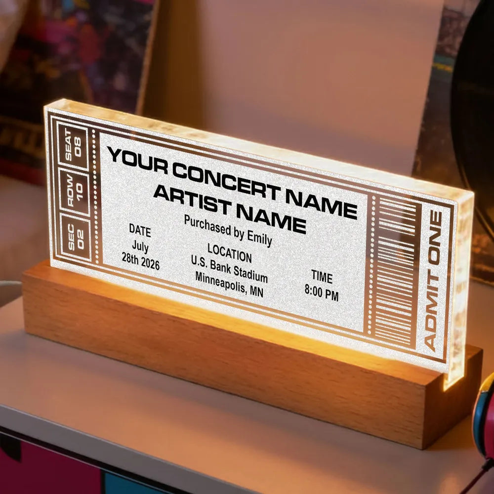 Custom Favorite Music Concert Photo Ticket - Personalized Acrylic Block LED Night Light - Gift For Music Lovers