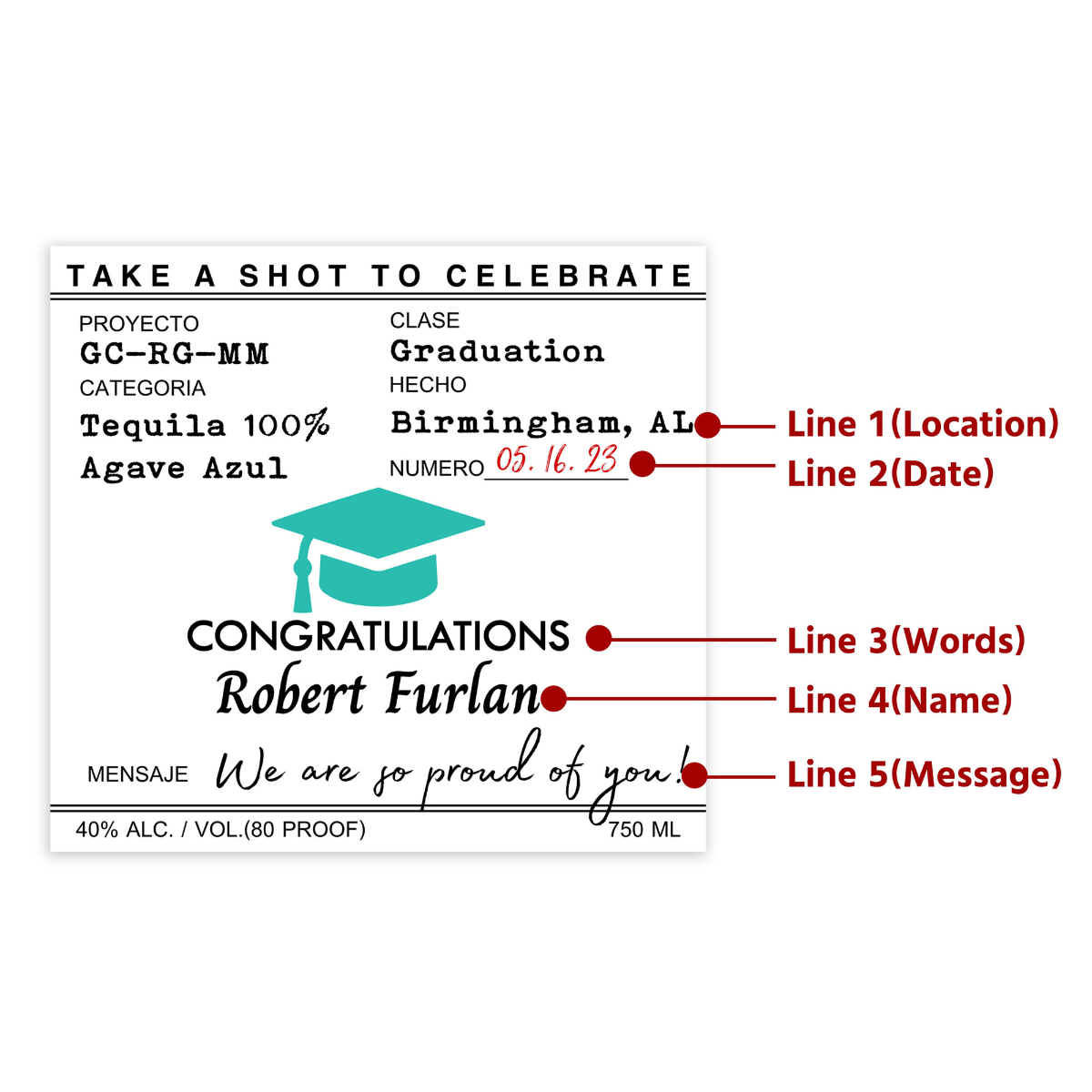 Casamigos Custom Label/Personalized Graduation Gifts/College Graduation Gift for Her/Class of 2025/Graduation Party/University Graduation