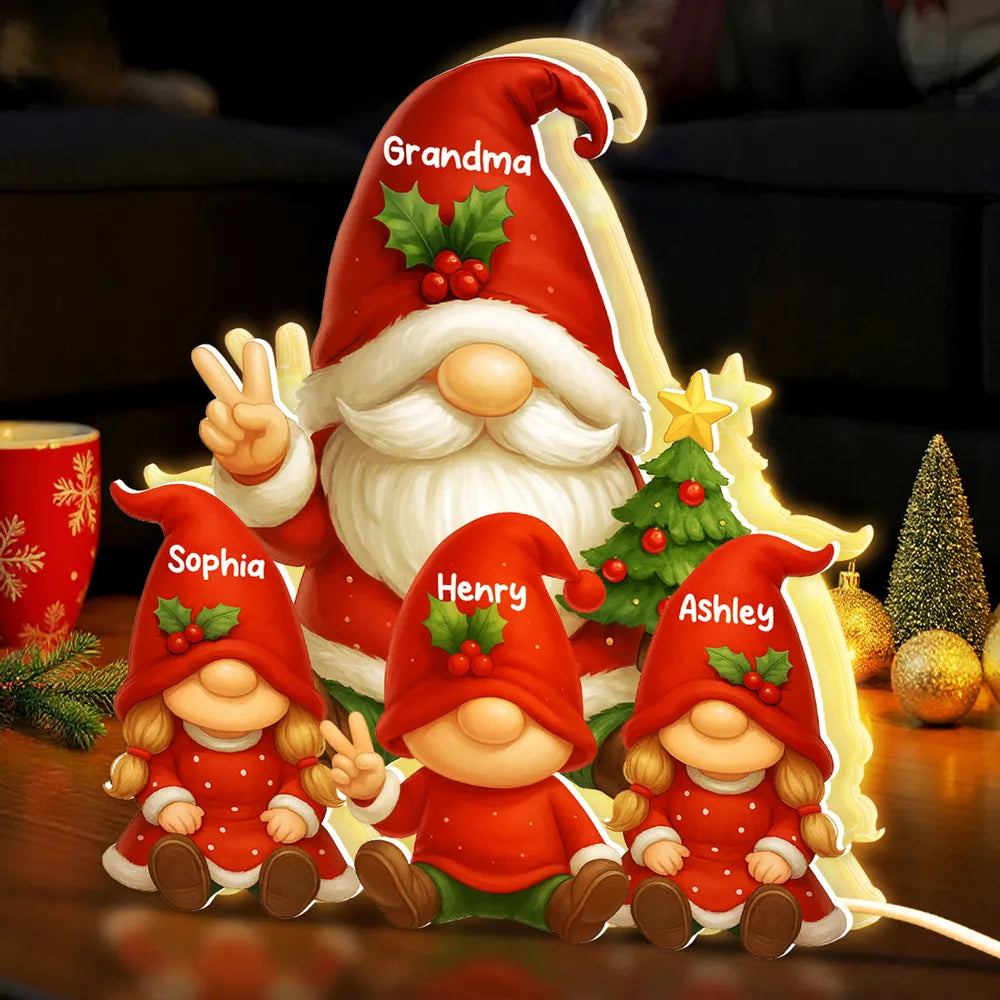 Gnome Grandma & Grandkids Festive Holiday - Personalized Acrylic Light Box - Christmas Decor, Christmas Gift for Grandma