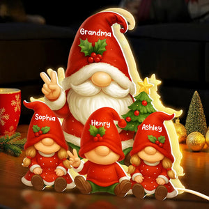 Gnome Grandma & Grandkids Festive Holiday - Personalized Acrylic Light Box - Christmas Decor, Christmas Gift for Grandma