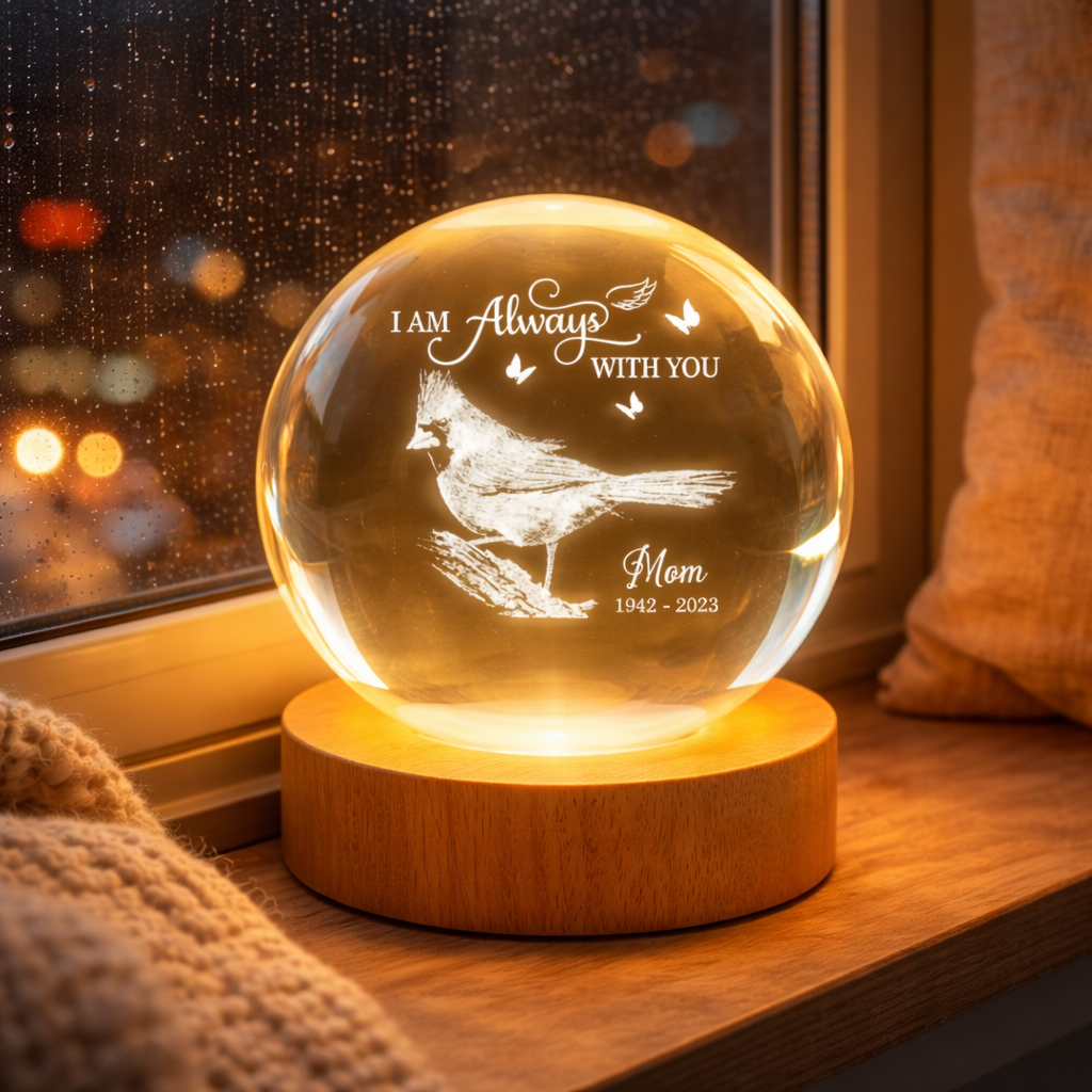 Cardinal I Am Always With You - Personalized Crystal Ball Night Light - Memorial Gift For Family