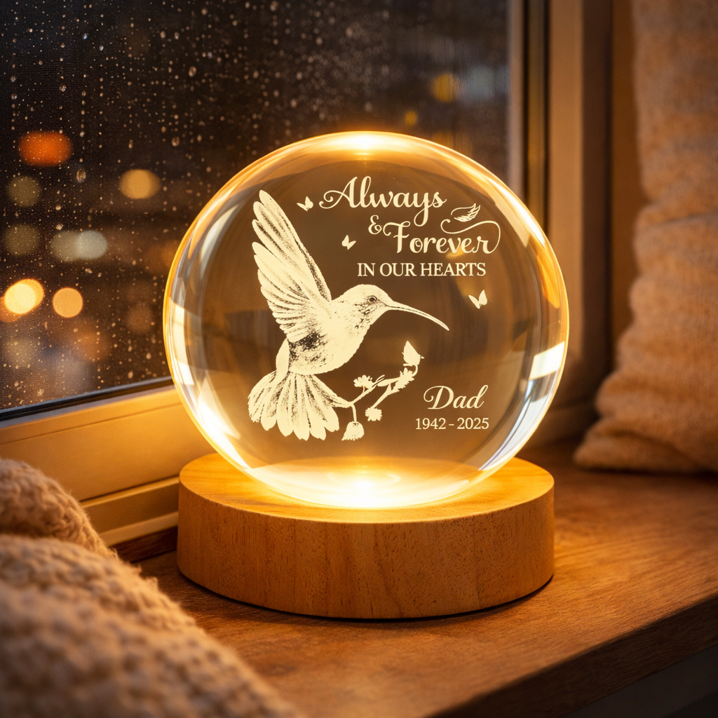 Hummingbird I Am Always With You - Personalized Crystal Ball Night Light - Memorial Gift For Family