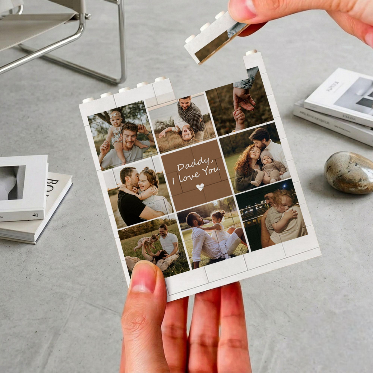 Custom Unique Gift for Dad, Photo Collage Building Block Pen Holder, Dad And Me Photo Blocks, Bricks Puzzle Fathers Day, Gift For Husband