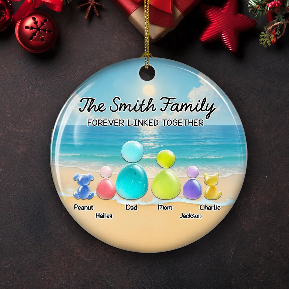 Sea Glass Family Forever Linked Together - Personalized Ornament - Christmas Gift For Family
