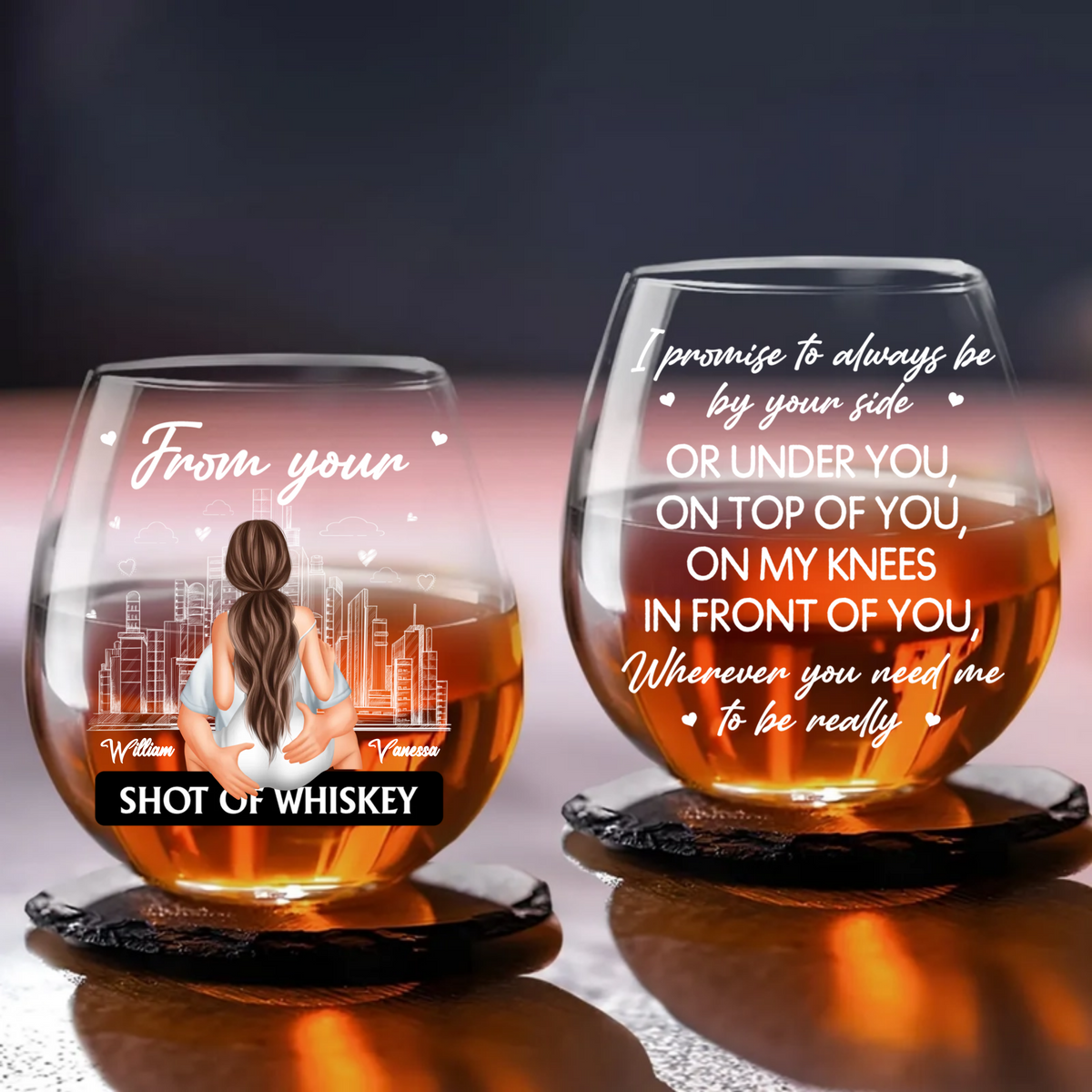 I Promise To Always Be By Your Side - Personalized Wine Glass - Anniversary Gift, Valentine's Day Gift For Couple